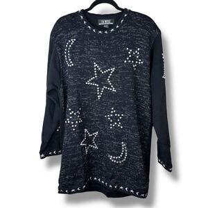 VTG SK Wear By SK & Company Vintage Wool Star Moon Embellished Crewneck Sweater